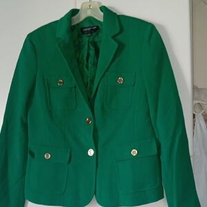 Jones New York Green Blazer with Gold Buttons